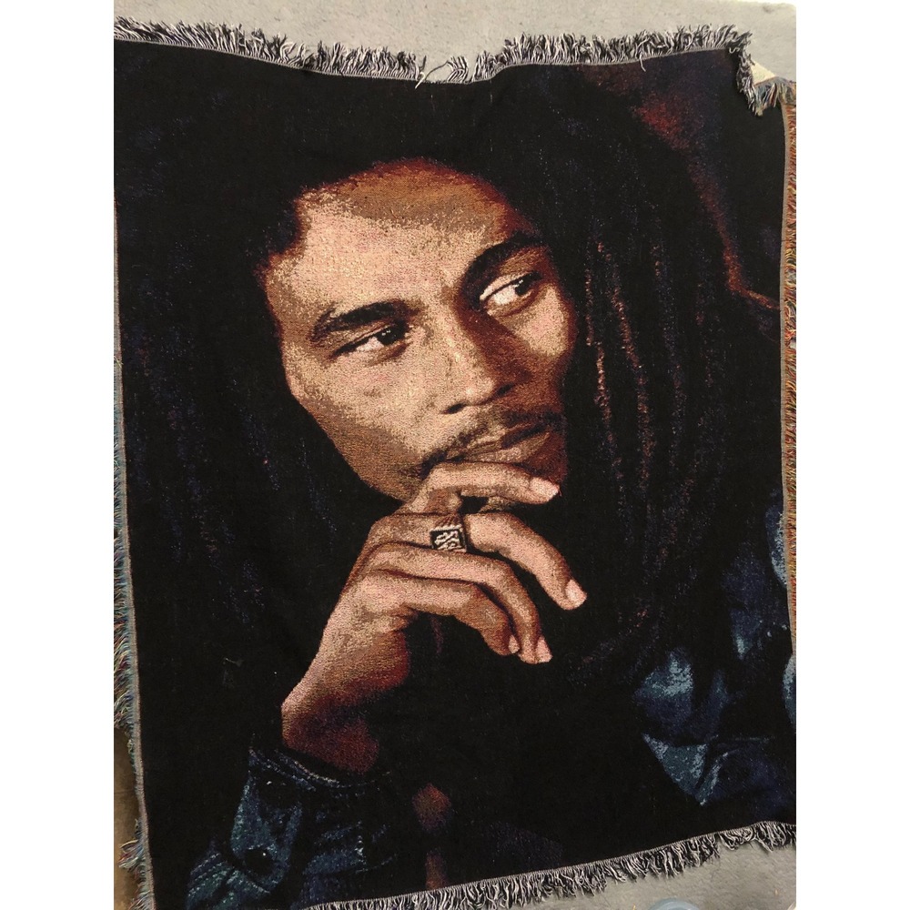 Vtg Bob Marley Woven Tapestry Throw Blanket Reggae Portrait Wall Hanging Decor